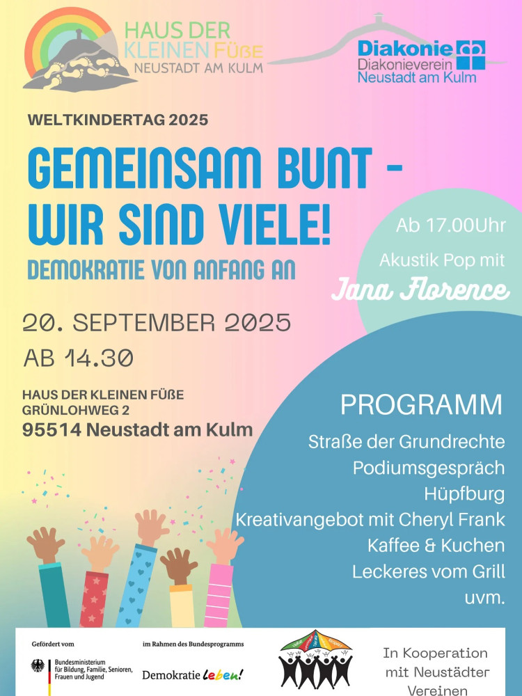 Plakat zum Demokratiefest in der Kita in Neustadt am Kulm am 20.9. abb 14.30 Uhr
