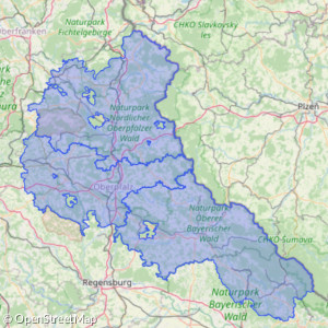 Karte der drei Dekanate Cham, Sulzbach-Rosenberg und Weiden
